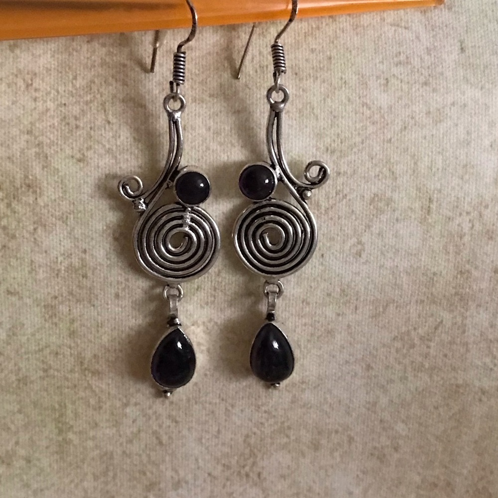 Sterling Silver and Amethyst Dangling Earrings - Picture 2 of 5